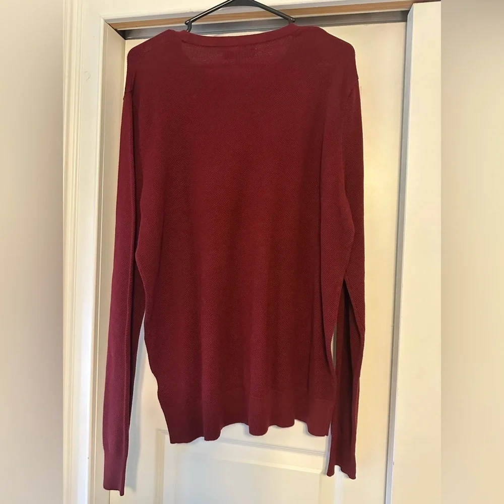 NEW J Crew Cotton piqué-stitch Crewneck Sweater Mens L Burgundy Preppy Lightwght